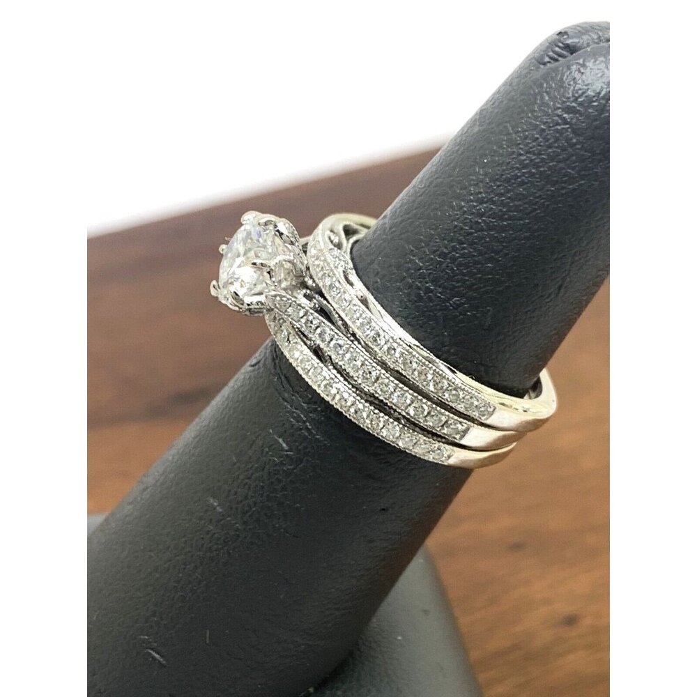 Parade Wedding Set 18k White Gold Diamond Engagement Ring Band Women's 6.25-6.5 - Picture 9 of 14